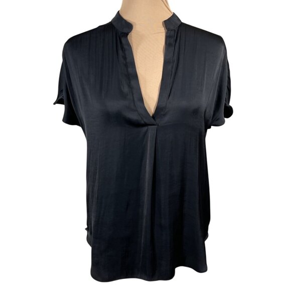 Reset Tops - Reset Women's Blouse Top Black Satin Finish V-Neck Size S Small